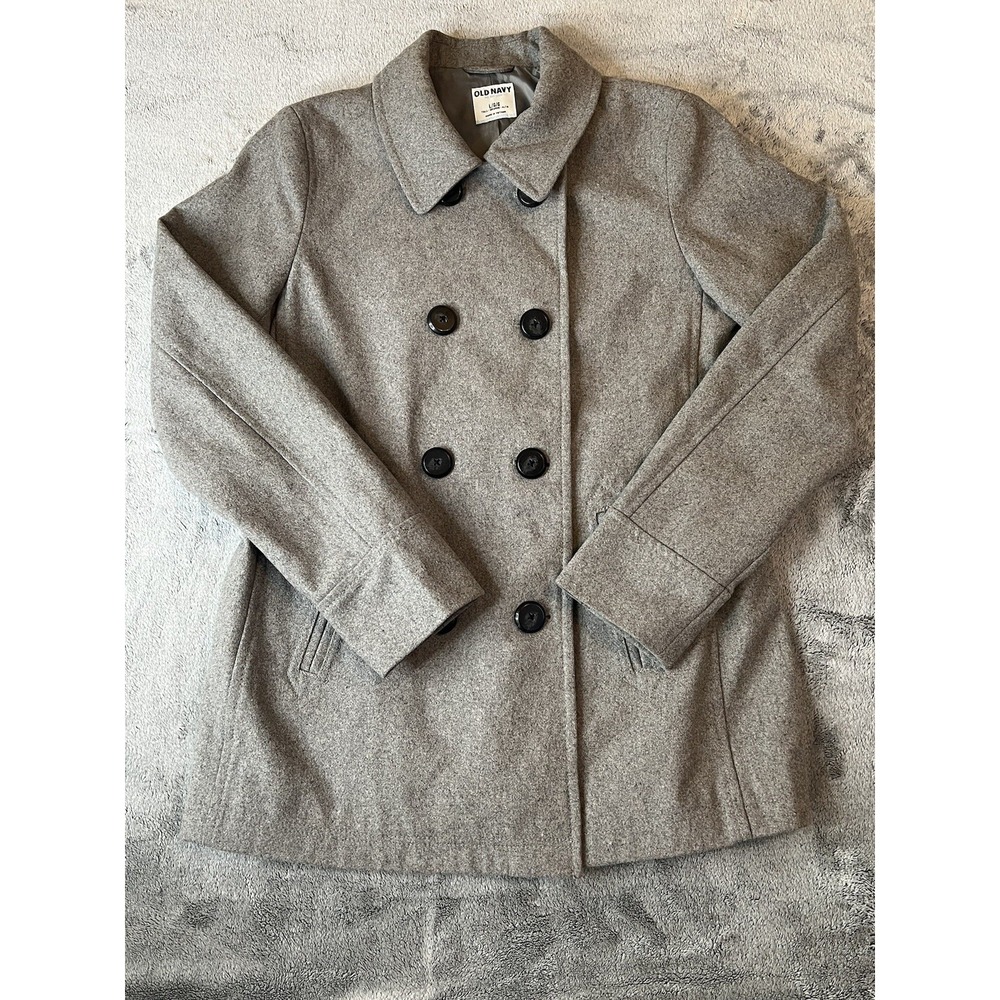 Old Navy Pea Coat Women's Large Soft Brushed Wool Blend Jacket Gray